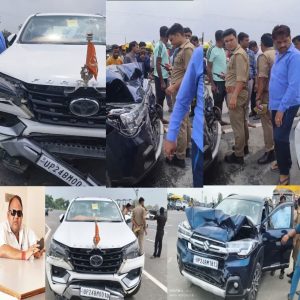 सपा विधायक आशुतोष मौर्य की गाड़ी की जोरदार भिड़ंत, विधायक समेत गनर और ड्राइवर घायल